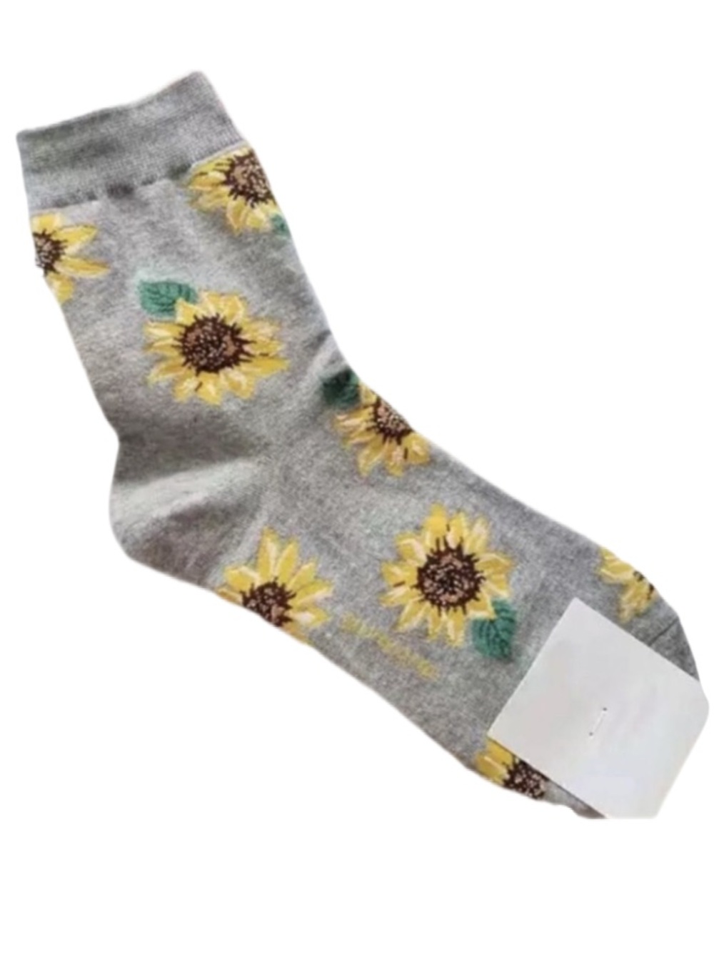 Sunflower Print Crew Socks Gray Boho Floral Soft Boutique Cottagecore Gift NWOT